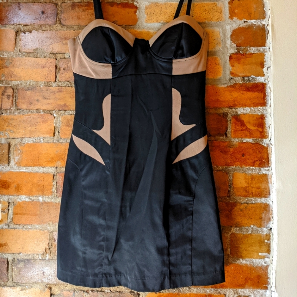 Black and nude mesh mini dress